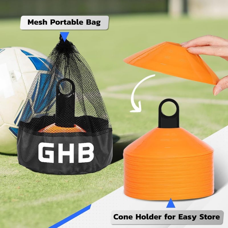 GHB Soccer Cones 25/50/100 Pack Disc Soccer Sport Cones Training Field Marker Agility Cones for Traffic, Basketball, Coaching, Practice Equipment Includes Cone Drills Guide - Image 4
